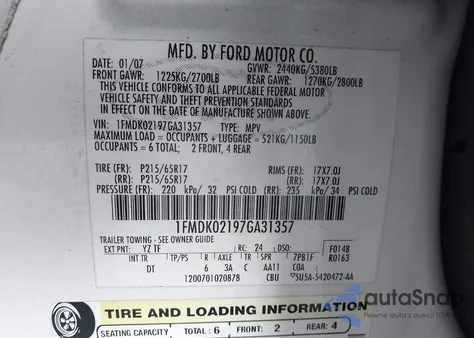 2007 Ford Freestyle Sel from USA, damaged, VIN 1FMDK02197GA31357